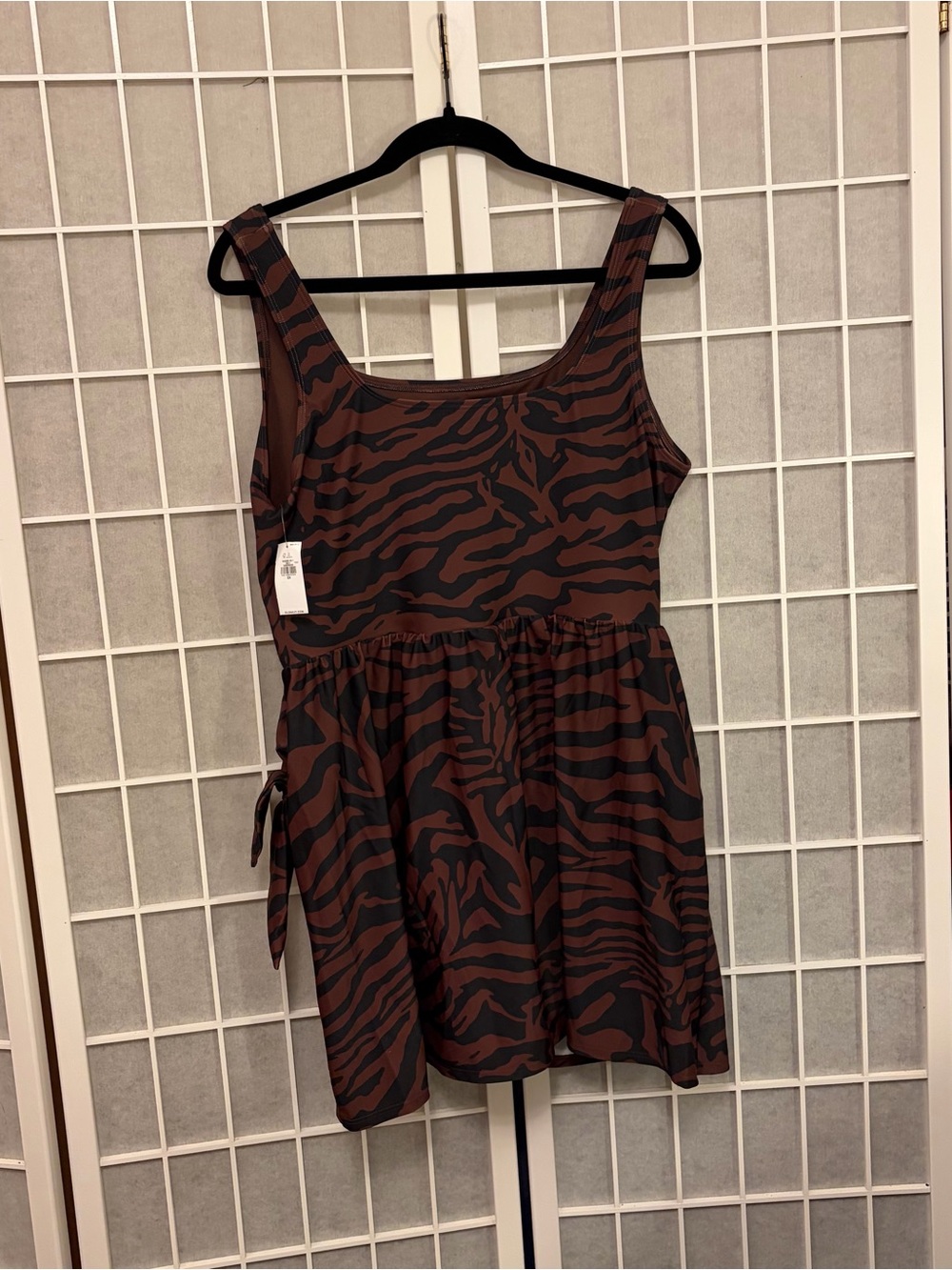 Old Navy Brown and Black Zebra-Print Matte Side Tie Swim Dress - Picture 7 of 14